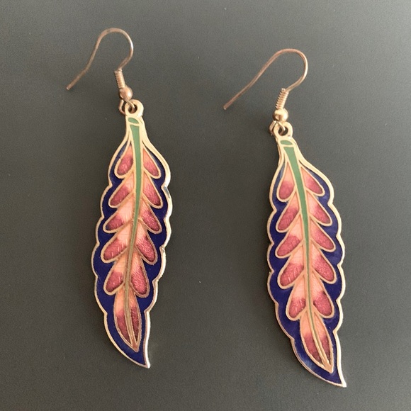 Enamel feather earrings - Picture 7 of 10